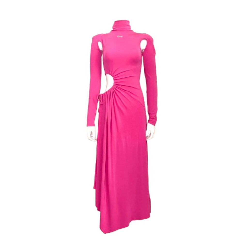 Off-White Vi-crepe See Thru Midi Dress in Fuchia - Picture 11 of 17